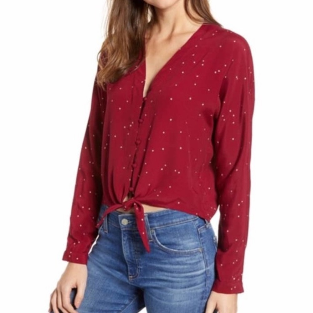 Rails Maroon Star Print Button Up Tie Front Sloan… - image 1